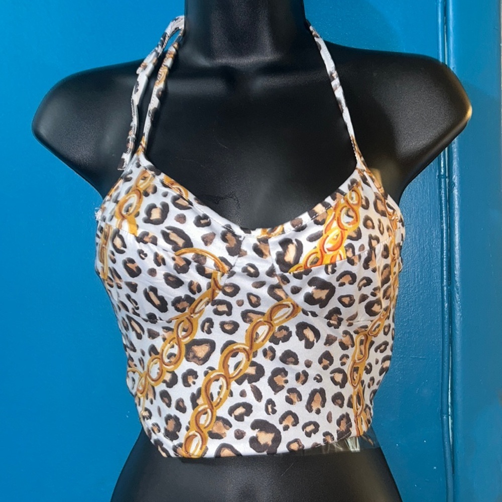 5 for $20 tops sale Leopard and golden chain print halter top